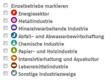 Bild zeigt die Legende zur Karte mit den 9 verschiedenen Industriebranchen.